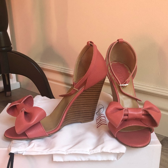 ❤️RED VALENTINO❤️ Stacked Wedge Pink Leather shoes - Picture 5 of 8